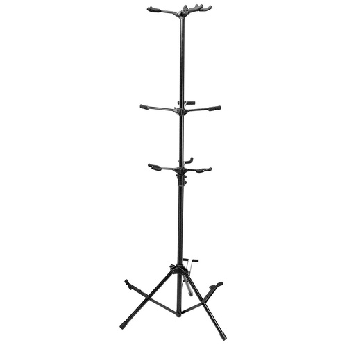 On Stage Six Guitar Tripod Stand - Multi Guitar Stand, Holds 6 Guitars, Height Adjustable, Velveteen Rubber Padding, Black Powder Coat Finish