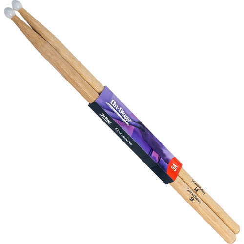 On Stage 5A Hickory Drum Sticks with Nylon Tip - 1 Pair