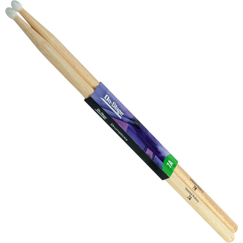 On Stage 7A Hickory Drum Sticks with Nylon Tip - Durable and Precise Playing (1-Pair)