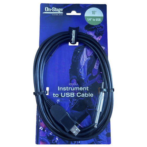 On Stage 10ft Instrument-to-USB Cable with 1/4" Straight Plug