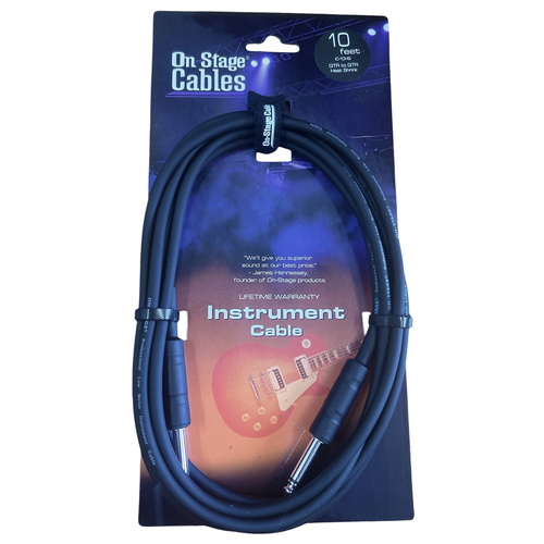 On Stage 10ft Heat-Shrink Instrument Cable with 1/4" Straight Plugs