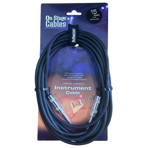 On-Stage 15ft Instrument Cable with 1/4" Straight Plugs, Copper Wire, Flexible and Durable Construction