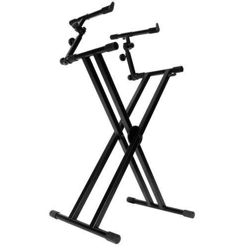 On Stage KS7292 Double-X Braced Ergo Lok Keyboard Stand with 2nd Tier, Adjustable Arms, 320 lbs Capacity, Black