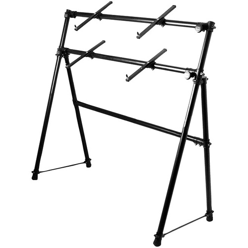On Stage 2-Tier A-Frame Keyboard Stand, Adjustable Height & Angle, Supports 76 Key Keyboards, 40 lbs Capacity, Black Powder Coat Finish