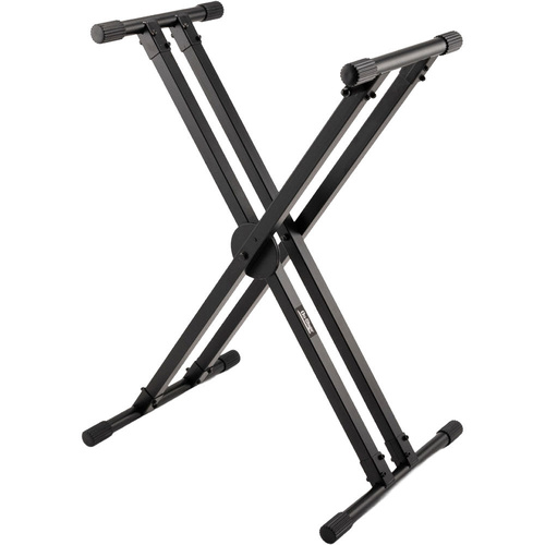 On Stage Lok Tight Pro Double X-Braced Ergo-Lok Keyboard Stand - Adjustable Height 27"-38", Supports Large-format Keyboards, Black
