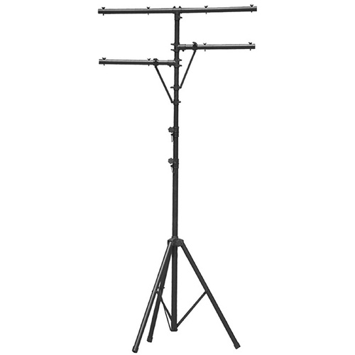 On Stage Lighting Stand with T-Bar and Side Bars, Adjustable Height 60"-120", Supports 8 Par Cans, 110 lbs Capacity, Black Powder Coat Finish