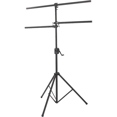 On Stage LS7805QIK Crank-Up Lighting Stand, 12 Par Capacity, Adjustable Height 54" to 132", Black, Aluminum and Steel Construction