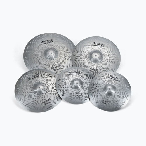 On Stage Low Volume Stainless Steel Cymbal Set - 14" Hi-Hats, 16" Crash, 18" Crash, 20" Ride