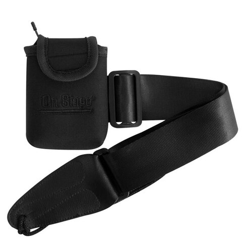 On Stage Wireless Transmitter Pouch with Adjustable Guitar Strap, Water Resistant Neoprene, Fits 1" x 3" x 3.5" Transmitters