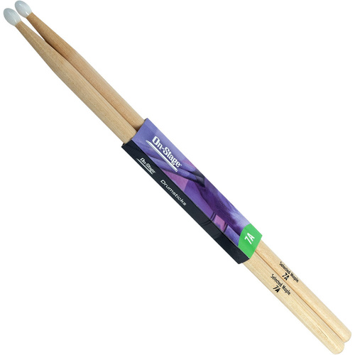 On Stage 7A Nylon Tip Maple Drum Sticks - Lightweight, Durable, Kiln-Dried (1 Pair)