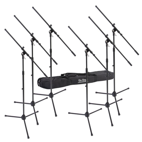 On Stage 6-Pack Microphone Boom Stands with Padded Nylon Bag, Adjustable Height 32" to 61.5", Includes 30" Boom Arm