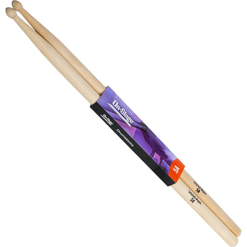 On Stage 5A Maple Drum Sticks with Wood Tip - Durable and Lightweight, Precision Performance (1 Pair)