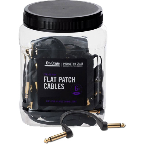 On Stage 6" Flat Patch Cables 60-Pack with POS Display, Oxygen-Free Copper, Right Angle Connectors, Gold-Plated, Spiral Shielding
