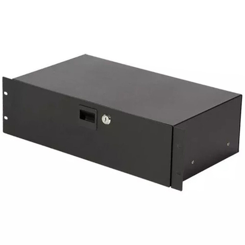 On Stage 3U Shallow Locking Rack Drawer - Secure Storage for Cables and Tools, Steel Construction, Black Finish
