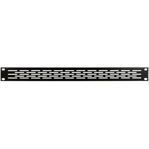 On Stage 1U Vented Rack Panel for Rack Unit Mounting, Black Steel, Promotes Airflow, Protects Equipment