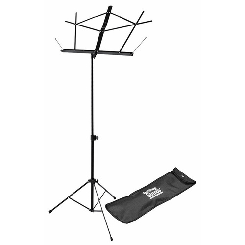On Stage Compact Black Sheet Music Stand with Adjustable Height and Carrying Bag
