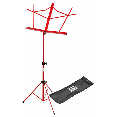 On Stage Compact Red Sheet Music Stand with Adjustable Height and Carrying Bag