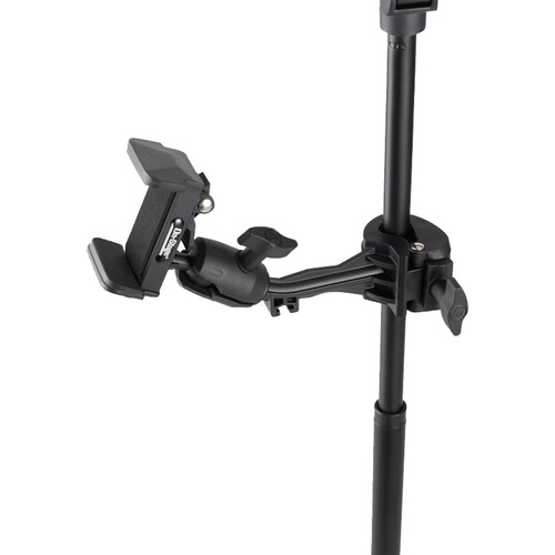 On Stage TCM500 Smartphone Holder for Mic Stands - Adjustable Clamp, 360° Rotation, Fits Phones 2.37" to 4" Wide, Black Finish