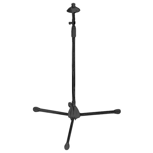 On Stage Trombone Stand with Spring-Loaded Bell Support, Height Adjustable 29"-47", 22" Base Spread, Black Powder Coat Finish