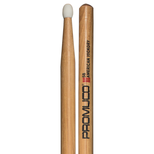 Promuco 1801N5B American Hickory 5B Drumsticks with Nylon Tip, 1.6cm Diameter, 40.5cm Length