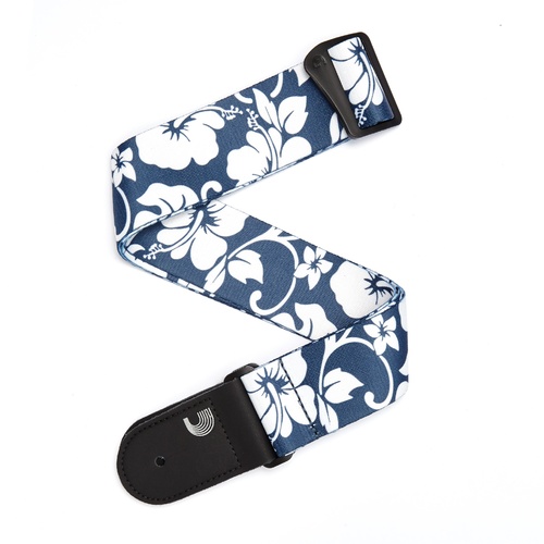 Hibiscus Guitar Strap, Blue - by D'Addario