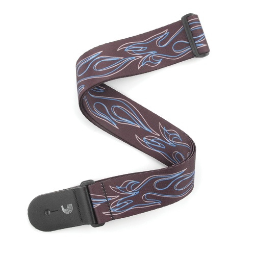 2 Inch Woven Guitar Strap, Flames Pinstripe - Black w/ Blue, by D'Addario