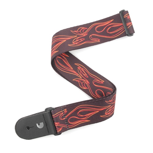 2 Inch Woven Guitar Strap, Flames Pinstripe - Black w/ Red, by D'Addario
