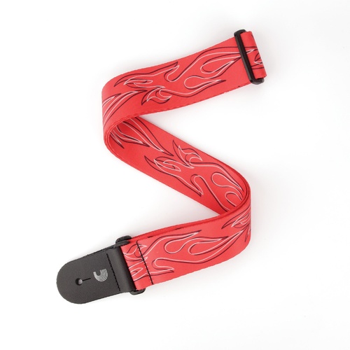 2 Inch Woven Guitar Strap, Flames Pinstripe - Red w/ Black, by D'Addario