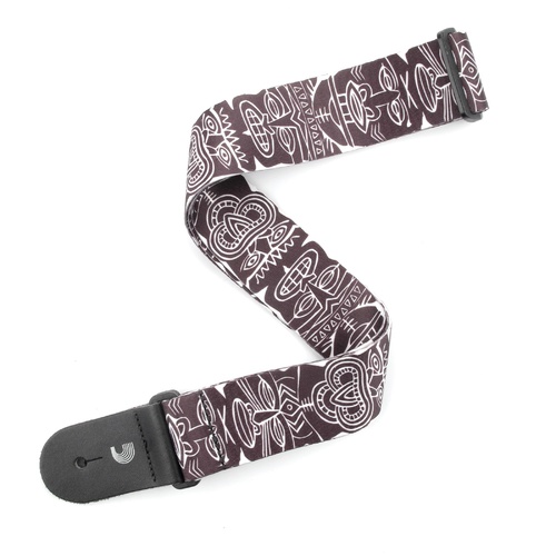 2 Inch Woven Guitar Strap, Tiki Totem Pole - Black & White, by D'Addario