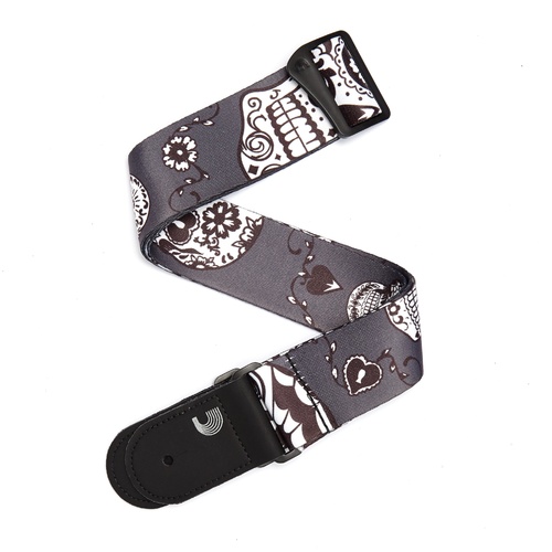 2 Inch Woven Guitar Straps, Sugar Skulls - Black, by D'Addario