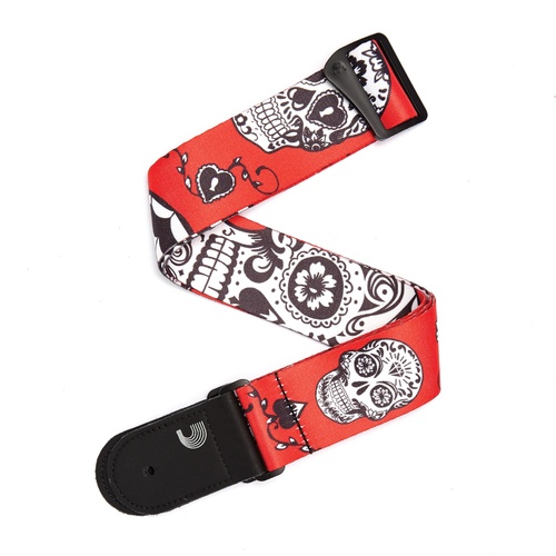 2 Inch Woven Guitar Straps, Sugar Skulls - Red, by D'Addario