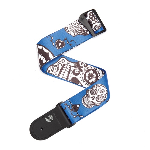 2 Inch Woven Guitar Strap, Sugar Skulls - Blue, by D'Addario