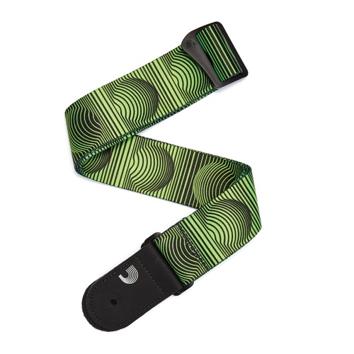 Polyester Guitar Strap, Optical Art Green Orbs, by D'Addario