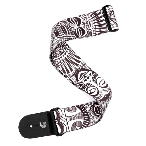 Polyester Guitar Strap, African Masks, Black and White, by D'Addario