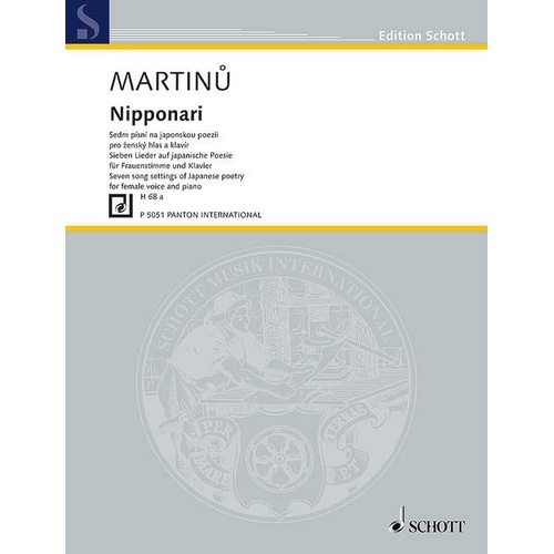 Martinu - Nipponari H 68A for Female Voice and Piano, 44 Pages, Publisher: Panton