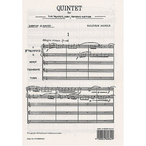 Arnold Quintet Brass Op 73 Score Book