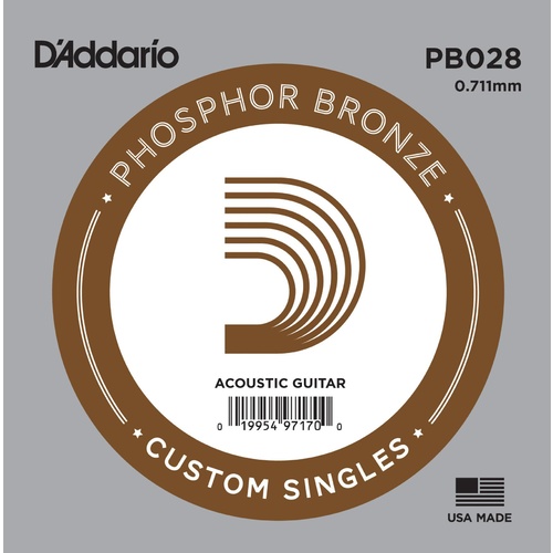 D'Addario PB028 Phosphor Bronze Wound Acoustic Guitar Single String, .028