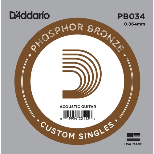 D'Addario PB030 Phosphor Bronze Wound Acoustic Guitar Single String, .034