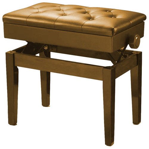 Pro Height Adjustable Piano Stool with Storage, Satin Walnut, Padded Seat, Dimensions: 56cm x 33cm, Height 48-58cm