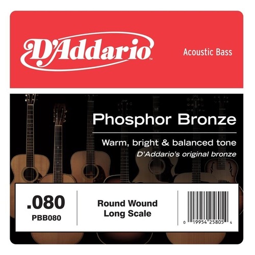 D'Addario PBB080 Phosphor Bronze Acoustic Bass Single Strings Long Scale, .080