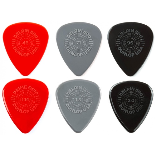 6 x Jim Dunlop Prime Grip DELRIN 500 Variety Gauge Guitar Picks 450R