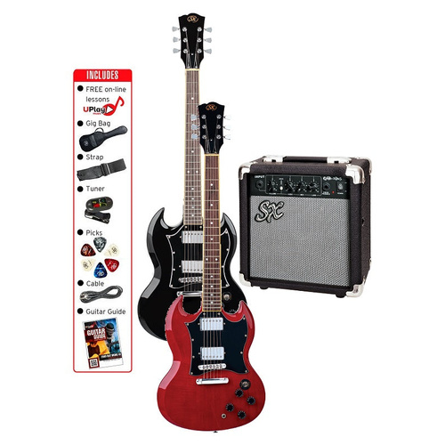 SX PKSE4SK SG-Style Electric Guitar Pack with 10W Amp, Tuner, Gig Bag, Strap, Picks, Lead, and Online Lessons