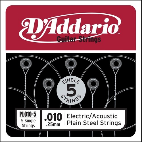 D'Addario PL010-5 Plain Steel Guitar Single String, .010 5-pack