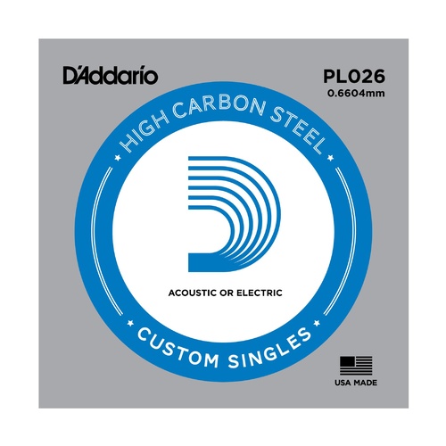 D'Addario PL026 Plain Steel Guitar Single String, .026