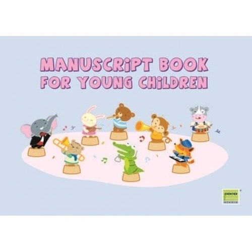 Poco Manuscript Book for Young Children - Blue, 16 Pages, 4 Large Staves per Page, Fun Animal Cover