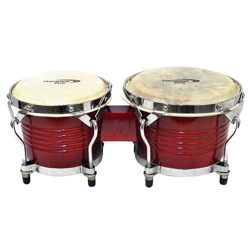 Percussion Plus Deluxe 7.5" & 8.5" Wooden Bongos Gloss Red Lacquer Finish