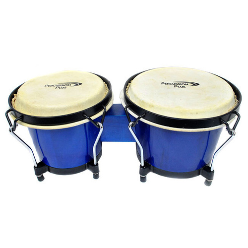 Percussion Plus 6" & 6-3/4" Wooden Bongos Gloss Blue Lacquer Finish