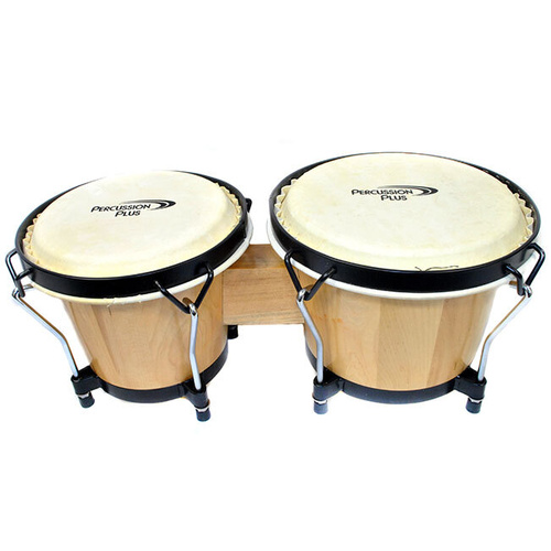 Percussion Plus 6" & 6-3/4" Wooden Bongos Gloss Natural Lacquer Finish