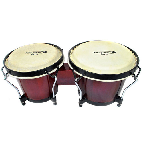 Percussion Plus 6" & 6-3/4" Wooden Bongos Gloss Red Lacquer Finish