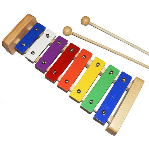 Percussion Plus 8-Note Glockenspiel with Natural Wood Frame and Multi-Coloured Keys